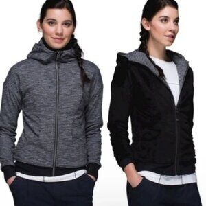 Lululemon Reversible Luscious Embrace black/herringbone gray zip jacket, sz 10